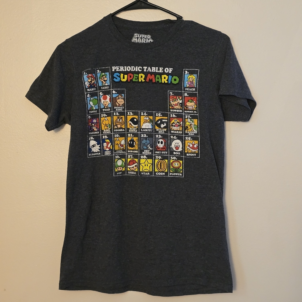 Super Mario Women's Small Periodic Table of Super Mario Gray Tee